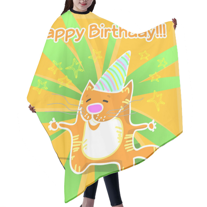 Personality  Vector Greeting Card With Cat. Hair Cutting Cape