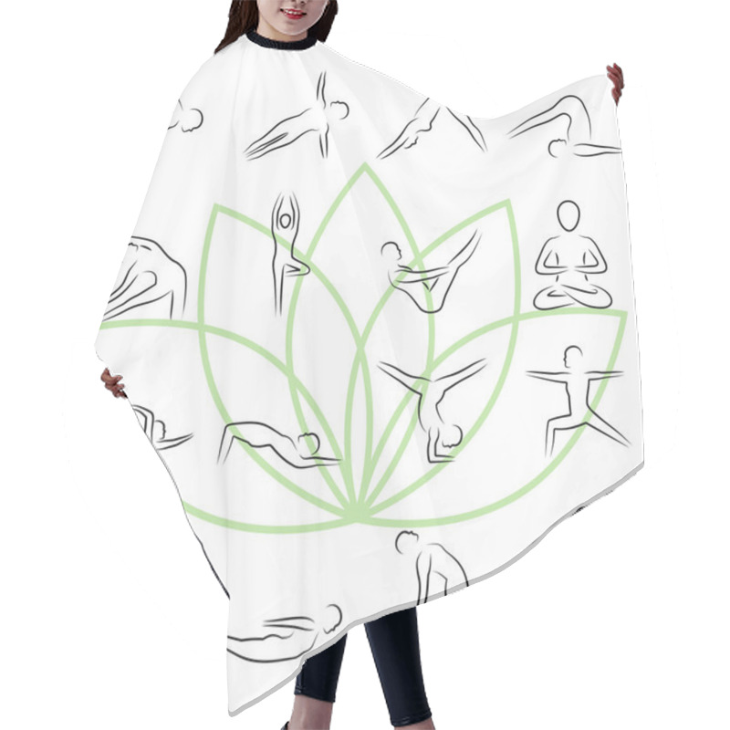 Personality  Yoga Poses Icon Set In Thin Line Style Hair Cutting Cape