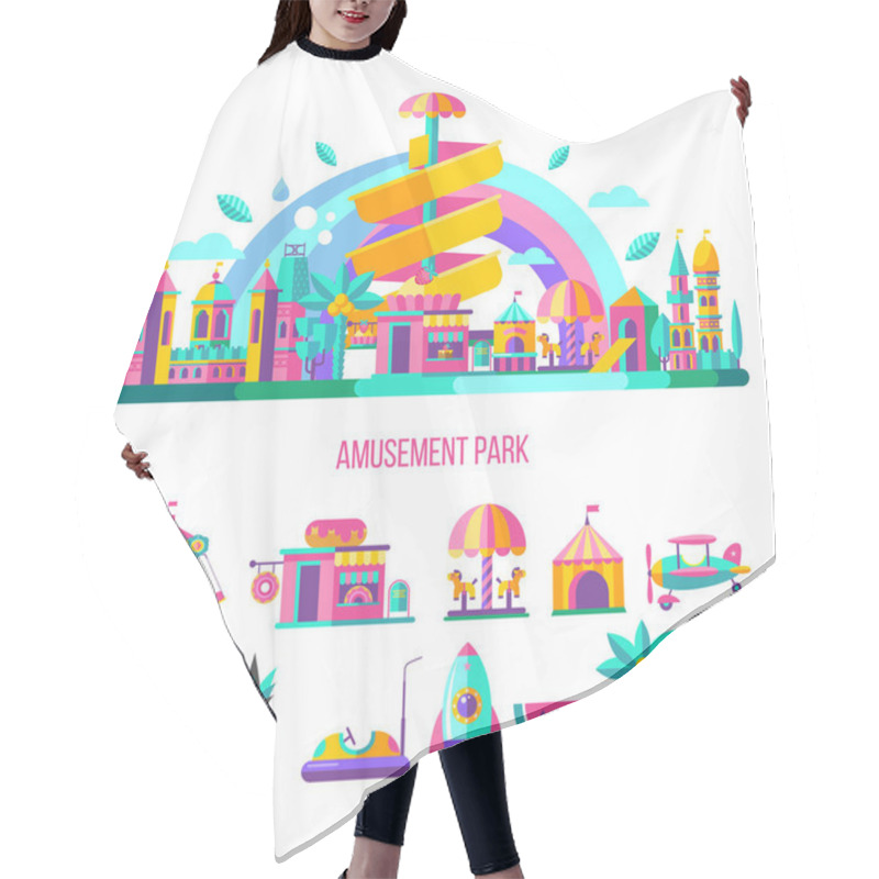 Personality  Amusement Park. Vector Clipart. Hair Cutting Cape