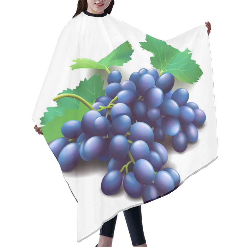 Personality  Realistic Purple Grapes Bunch With Green Leaves Isolated On White Hair Cutting Cape