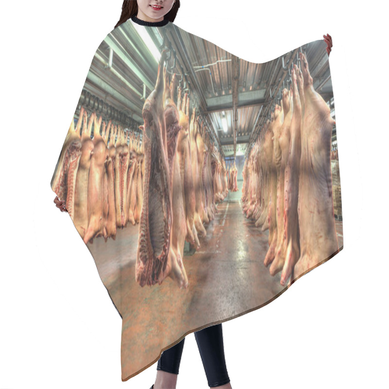 Personality  Pork Carcasses Hanging On Hooks In A Cold Store Hair Cutting Cape