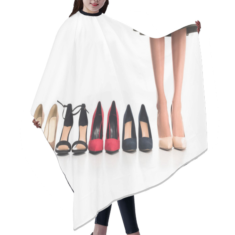 Personality  Woman And Arranged Fashionable Shoes Hair Cutting Cape