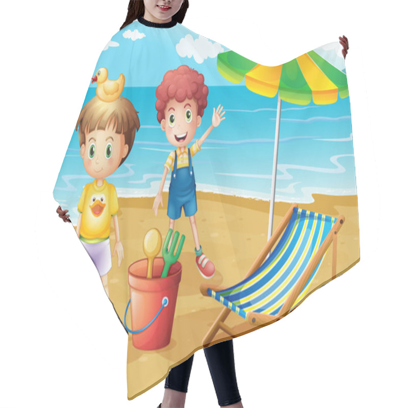 Personality  Kids At The Beach With An Umbrella And A Foldable Bed Hair Cutting Cape