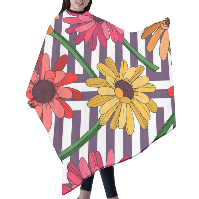 Personality  Vector Gerbera Floral Botanical Flower. Black And White Engraved Hair Cutting Cape