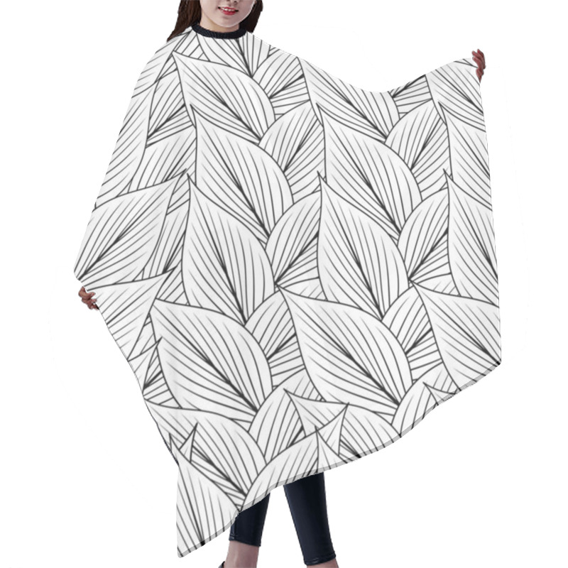 Personality  Seamless Pattern With Contour Lines Of Tropical Leaves On A White Background. Hair Cutting Cape