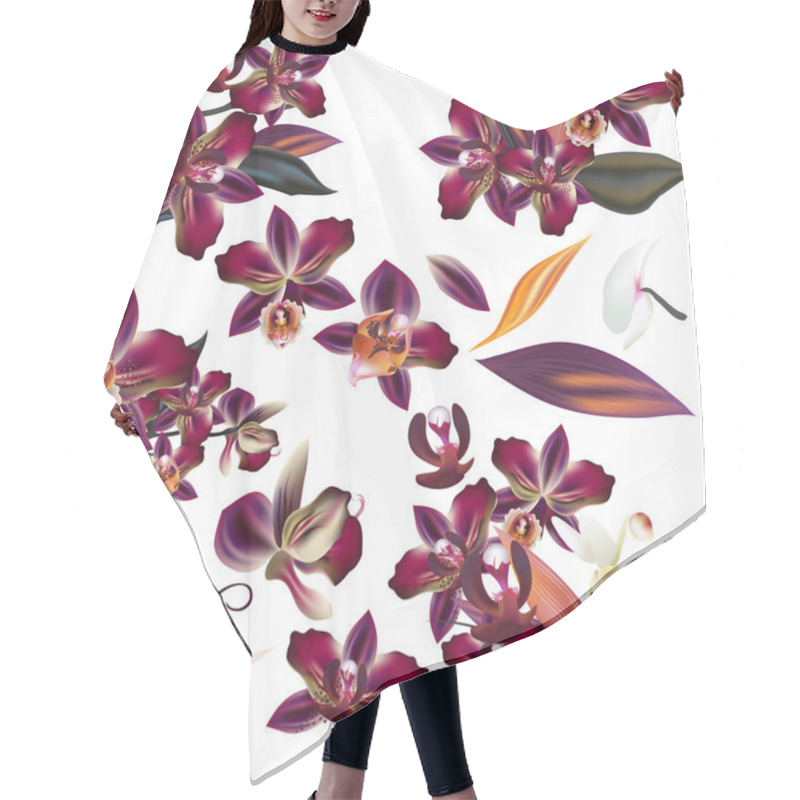 Personality  Set Of Vector Detailed Orchid Flowers  Hair Cutting Cape