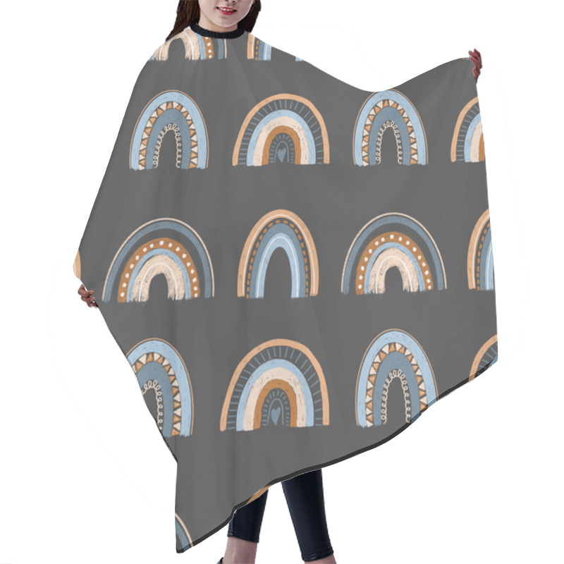 Personality  Seamless Pattern Of Hand Drawn Boho Rainbow In Pastel Blue And Brown Colors On Dark Background Hair Cutting Cape