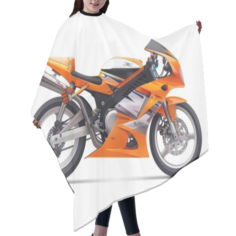 Personality  Stylish Orange Sports Motorcycle With Sleek Design And Dynamic Features. Hair Cutting Cape