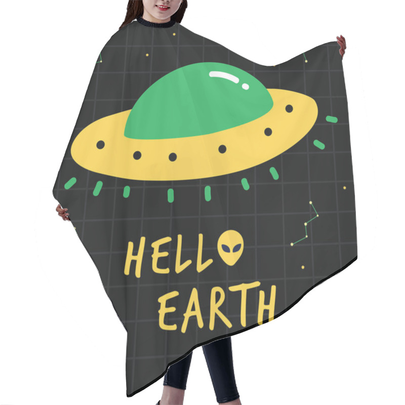 Personality  Hello Earth Alien Print Poster. A Playful, Modern, And Flexible Print For Brand Who Has Cute And Fun Style. Happy, Bright, And Magical Mood. Hair Cutting Cape