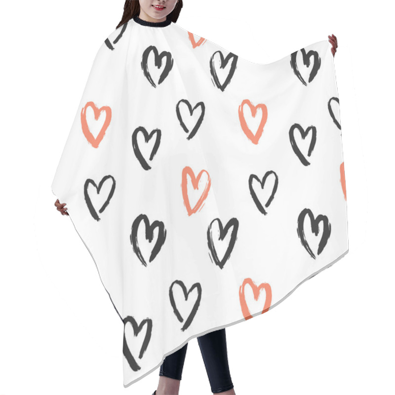 Personality  Seamless Pattern With Hand Drawn Black And Pastel Red Hearts Isolated On White Background  Hair Cutting Cape