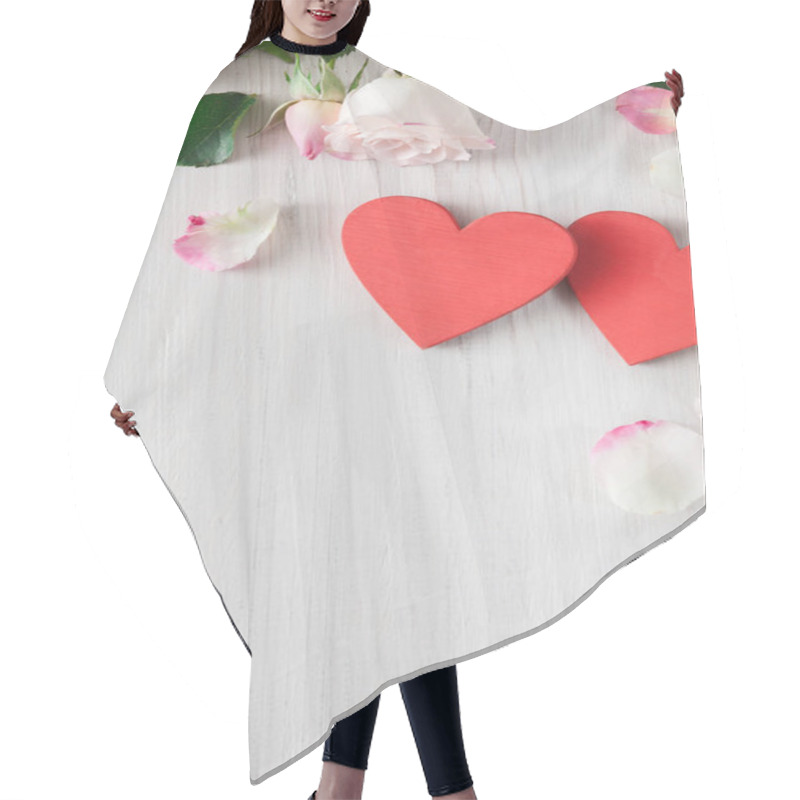 Personality  Valentine Day Background, Hearts And Flowers On White Wood Hair Cutting Cape