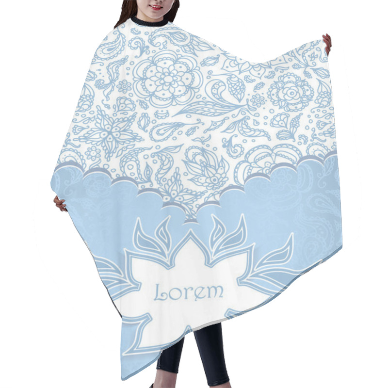 Personality  Frame With Seamless Abstract Floral Pattern In Blue White Hair Cutting Cape