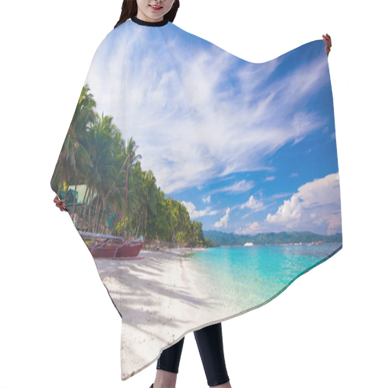 Personality  Tropical Beach With White Sand And A Small Boat Hair Cutting Cape