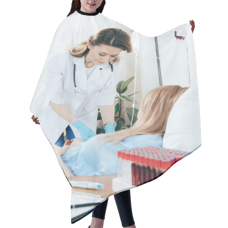 Personality  Doctor In White Coat And Donor Donating Blood In Hospital Hair Cutting Cape