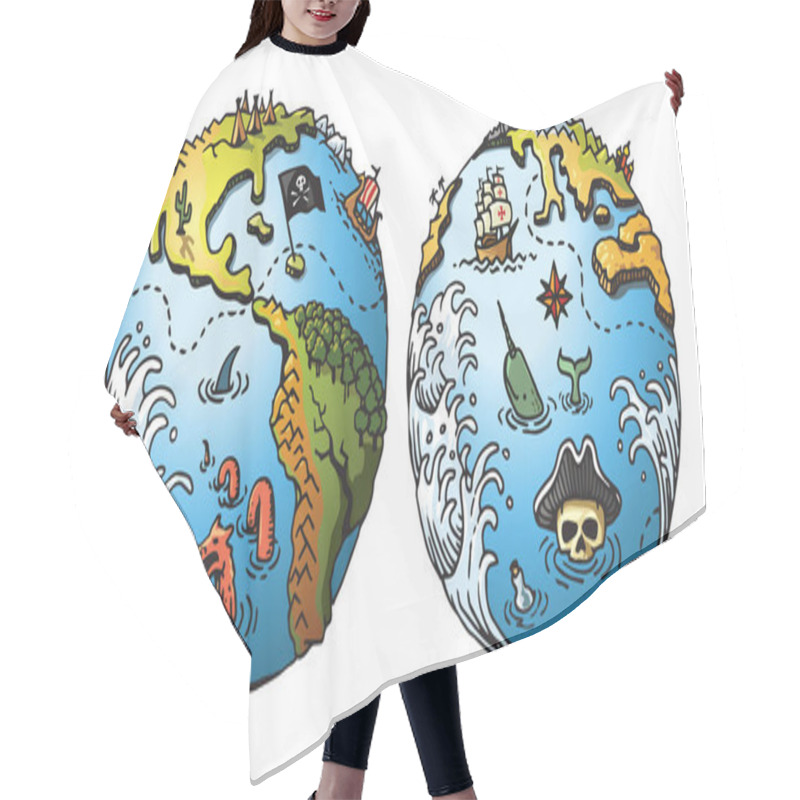 Personality  Pirate Globe Maps Hair Cutting Cape