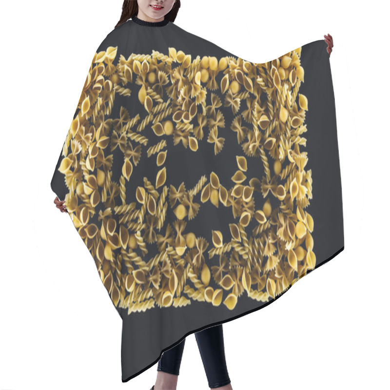 Personality  Top View Of Uncooked Pasta In Rectangle Form Isolated On Black  Hair Cutting Cape