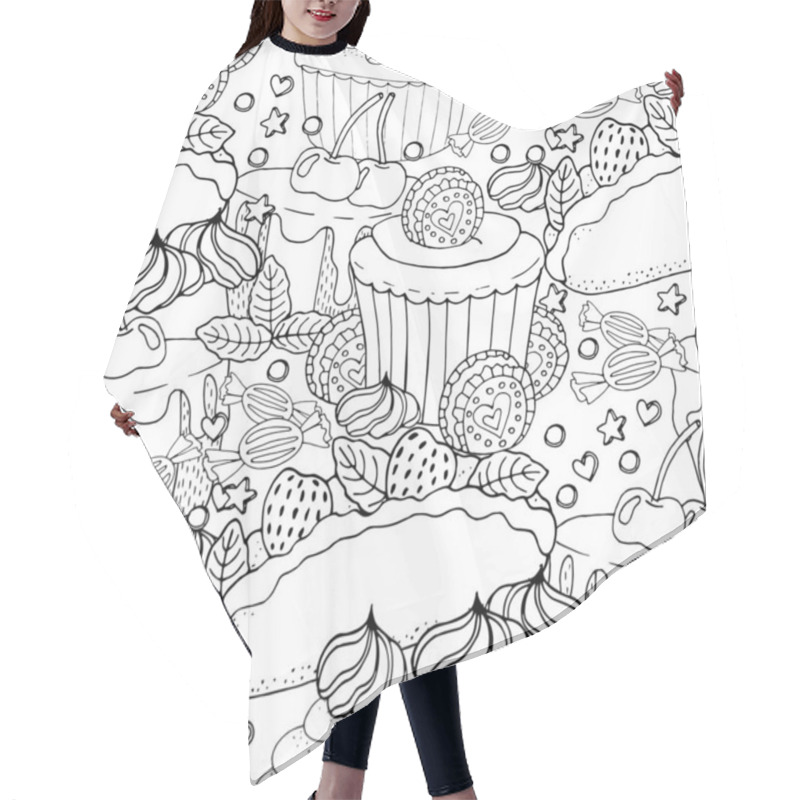 Personality  Seamless Pattern With Cake, Cupcake, Candy And Other Dessert Wit Hair Cutting Cape