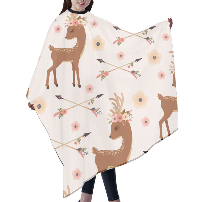 Personality  Elegant Deer In Floral Wreath With Arrows Seamless Wallpaper Hair Cutting Cape