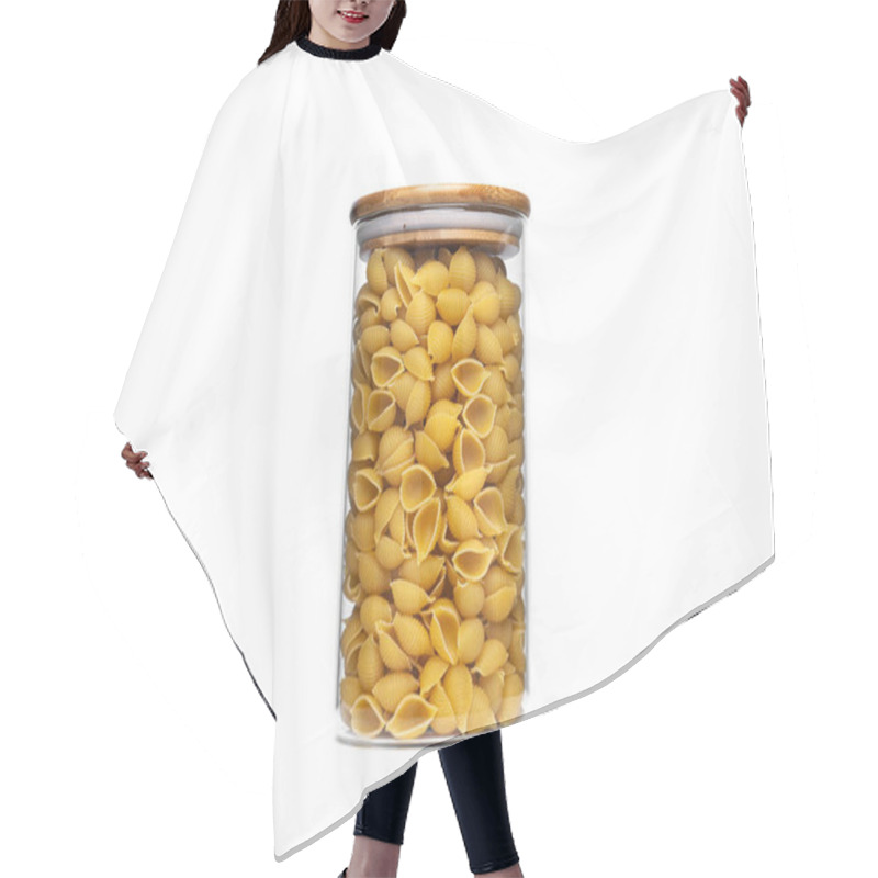 Personality  Conchiglie Rigate Pasta In Glass Jar Isolated On White Background. High Quality Photo Hair Cutting Cape