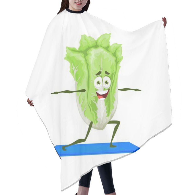 Personality  Cute Cartoon Vegetable Cos Lettuce Peking Cabbage On Fitness Yoga Sport Workout Isolated Vegetable Mascot. Vector Happy Veggie Doing Exercises Trainings, Kids Food, Healthy Way Of Life Cute Kawaii Hair Cutting Cape