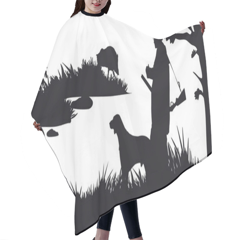 Personality  Hunter With Dog Hunting Animals In The Forest - Black And White Silhouette Hair Cutting Cape