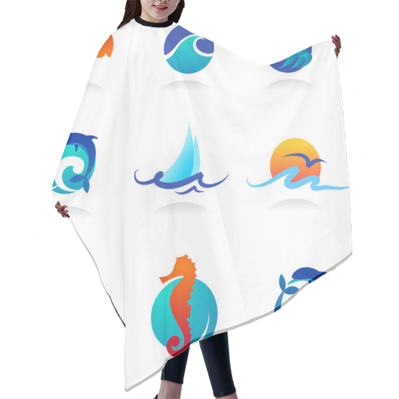 Personality  Collection Of Sea Related Icons Hair Cutting Cape