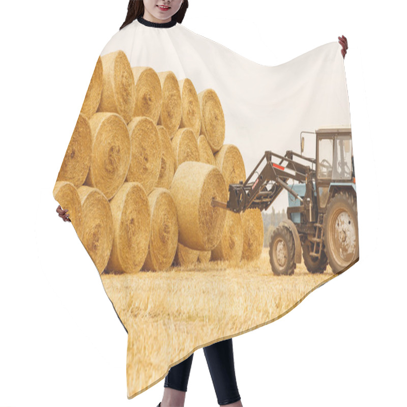 Personality  Bales Of Hay In A Field With A Tractor In The Autumn Background Hair Cutting Cape