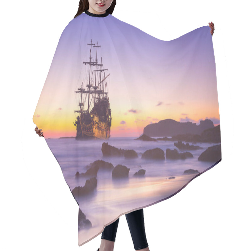 Personality  Pirate Ship At The Open Sea At The Sunset Hair Cutting Cape