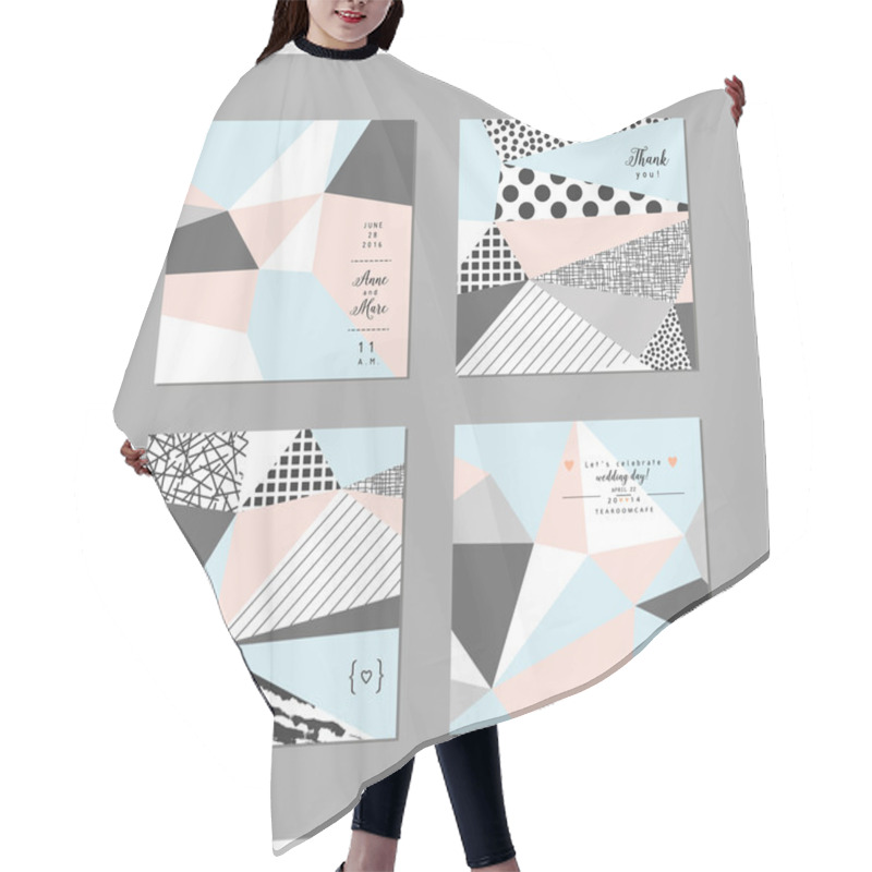 Personality  Set Of  Creative Universal Cards With Geometric Shapes   Hair Cutting Cape