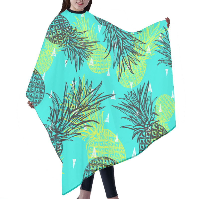 Personality  Seamless Pattern With Pineapples Hair Cutting Cape