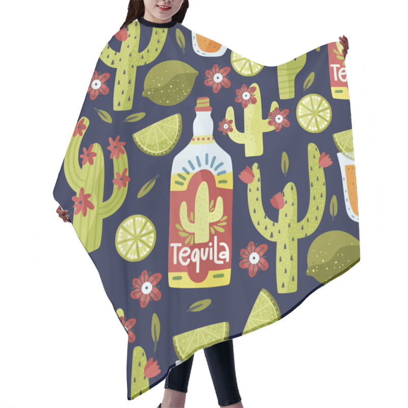 Personality  Tequila Drink Vector Seamless Pattern. Hair Cutting Cape