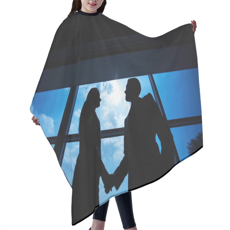 Personality  Business Partners Handshaking Hair Cutting Cape