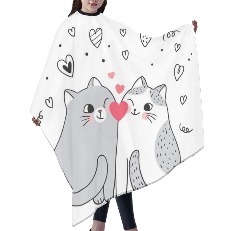 Personality  Cartoon Cute Valentines Day Couple  Cats And Heart Vector. Hair Cutting Cape