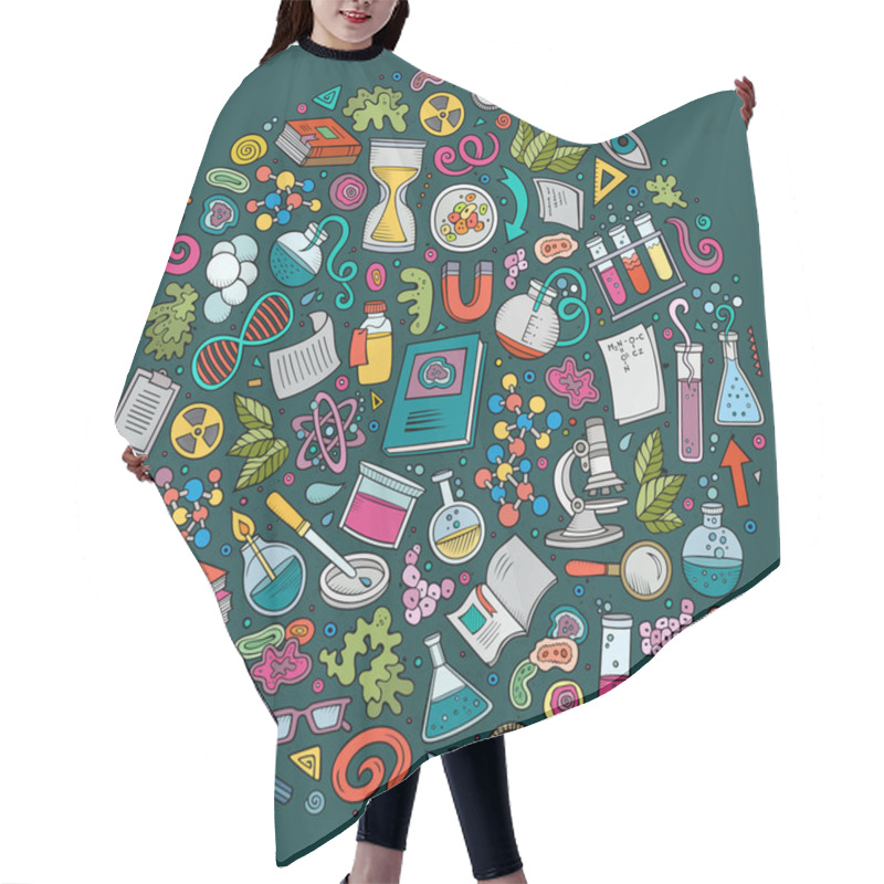 Personality  Set Of Science Cartoon Doodle Objects Hair Cutting Cape