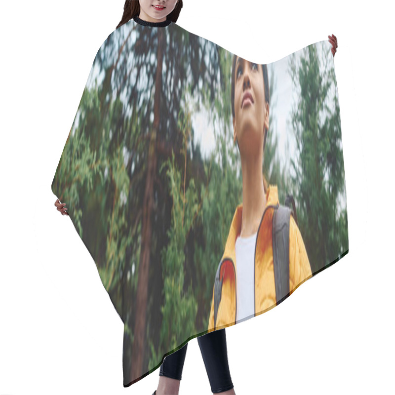 Personality  A Young Woman Embraces The Beauty Of Autumn While Hiking Through A Lively Forest, Surrounded By Nature. Hair Cutting Cape