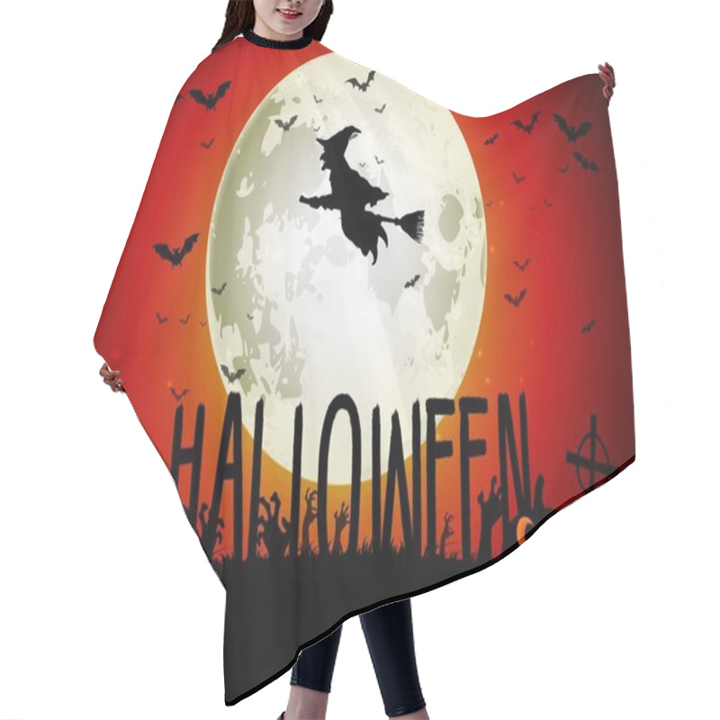 Personality  Halloween Background Of Witch On The Full Moon Hair Cutting Cape