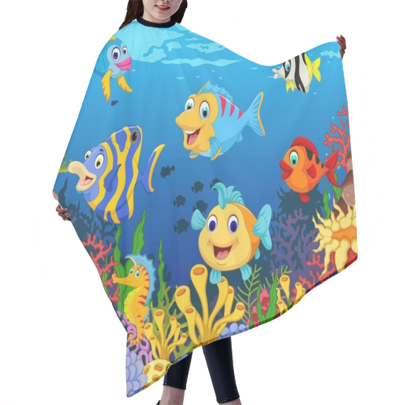 Personality  Funny Fish Cartoon With Beauty Sea Life Background Hair Cutting Cape