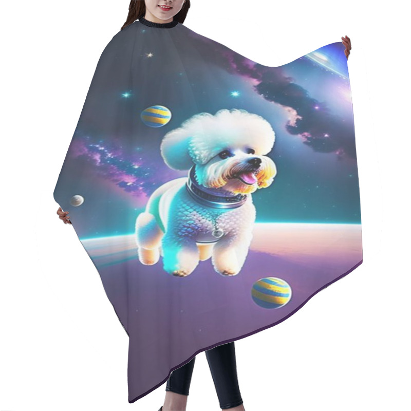 Personality  Space Dog. Bichon Frise Astronaut Dog In Outer Space. Dog Goes Into Space In Search Of Adventure. Bichon Frise Dog In Outer Space. A Space Bichon Frise Astronaut Explores The Outer Limits Of The Solar System. Space Dogs Are Cool.   Hair Cutting Cape