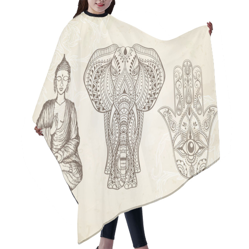 Personality  Indian Hamsa, Elephant, And Buddha Hair Cutting Cape