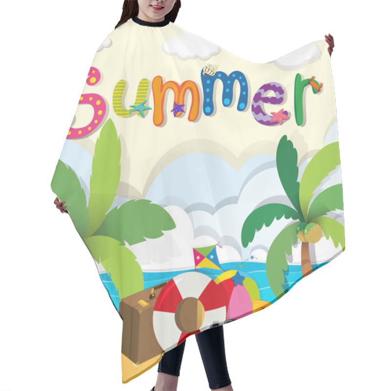 Personality  Summer Theme With Beach Objects Hair Cutting Cape