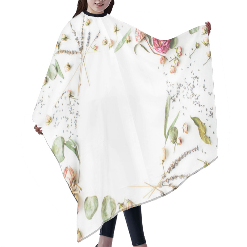 Personality  Frame Of Roses, Lavender, Branches, Leaves And Petals Hair Cutting Cape