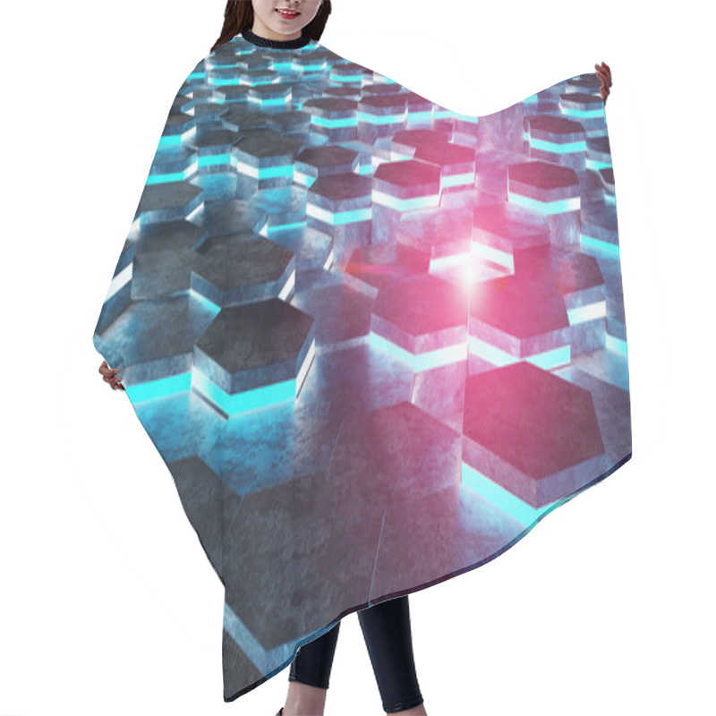 Personality  Black Blue And Pink Abstract Hexagons Background Pattern 3D Rendering Hair Cutting Cape