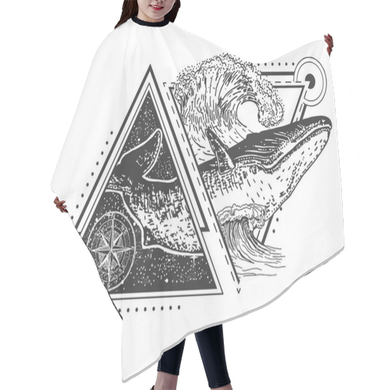 Personality  Vector Creative Geometric Whale Tattoo Art Style Design Hair Cutting Cape