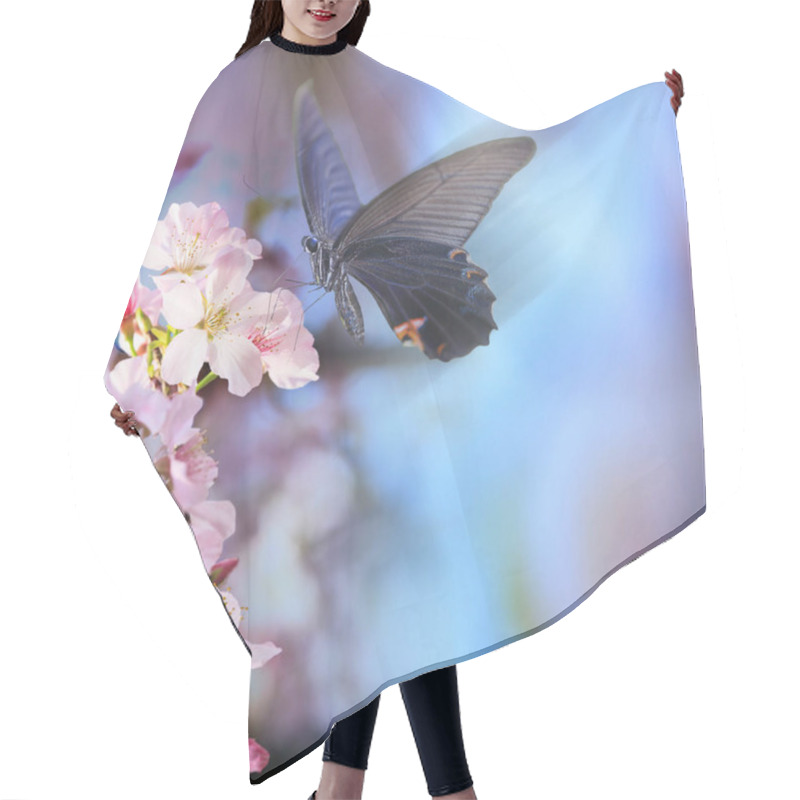 Personality  Realistic Sakura Cherry Branch With Blooming Flowers With Nice B Hair Cutting Cape