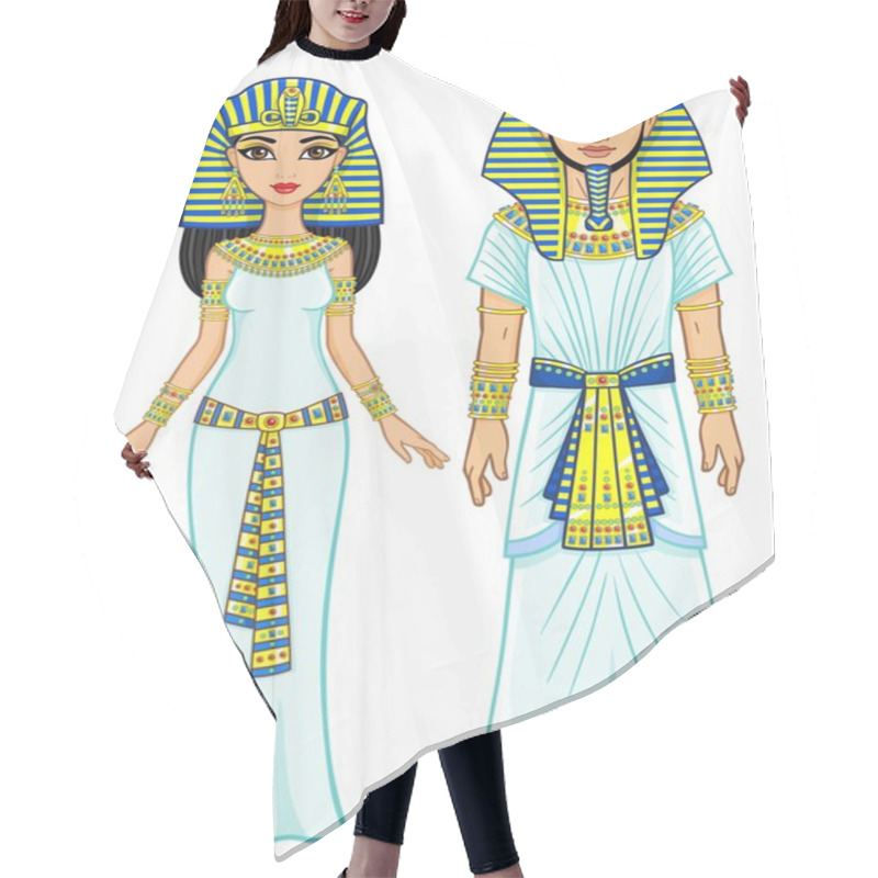 Personality  Animation Egyptian Imperial Family In Ancient Clothes. Full Growth. Isolated On A White Background. Hair Cutting Cape