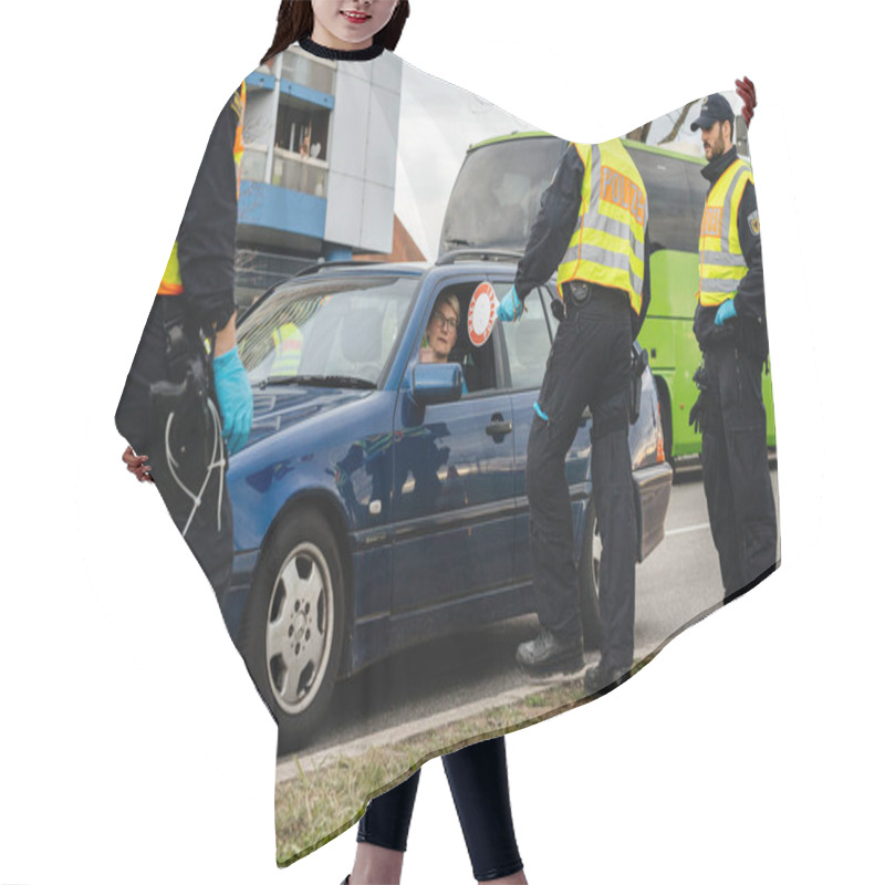 Personality  Federal Police Checks Driver At The Border Crossing In Kehl From France Hair Cutting Cape