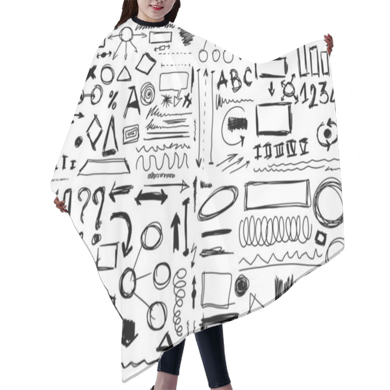 Personality  Set Hand Drawn, Doodle, Shapes, Circle, Square, Line, Numbers, Triangle Hair Cutting Cape