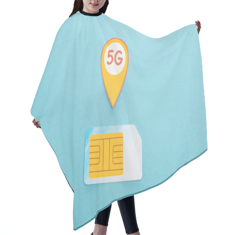 Personality  Top View Of Sim Card And 5g Lettering On Blue Background Hair Cutting Cape