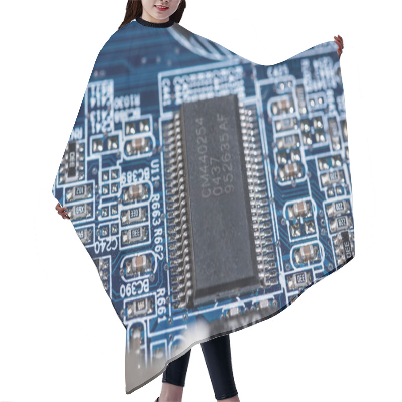 Personality  Close Up View Of Computer Motherboard With Chip Hair Cutting Cape