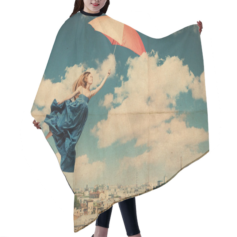 Personality  Art Collage With Beautiful Young Woman With Umbrella Hair Cutting Cape